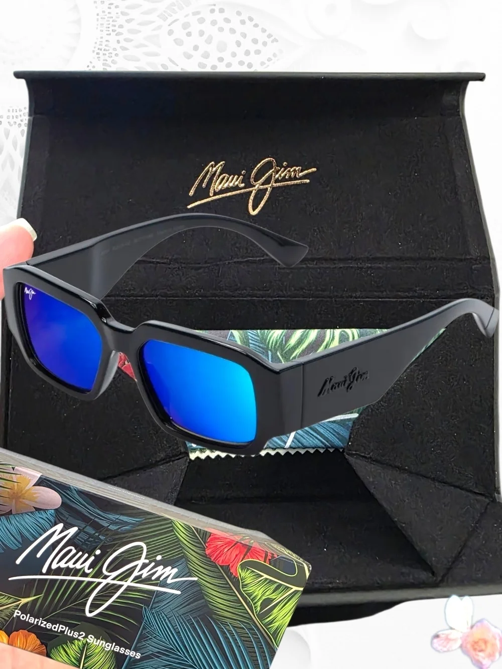 Maui Jim Kupale Blue Hawaii Shiny Black Sunglasses Brand NEW ALL Orig. Authentic